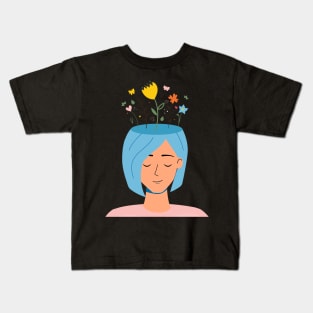 Woman With Flowers On Her Head Kids T-Shirt